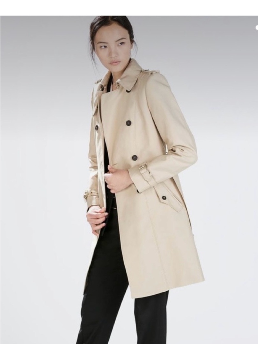 Zara Beige Double-Breasted Trench Coat